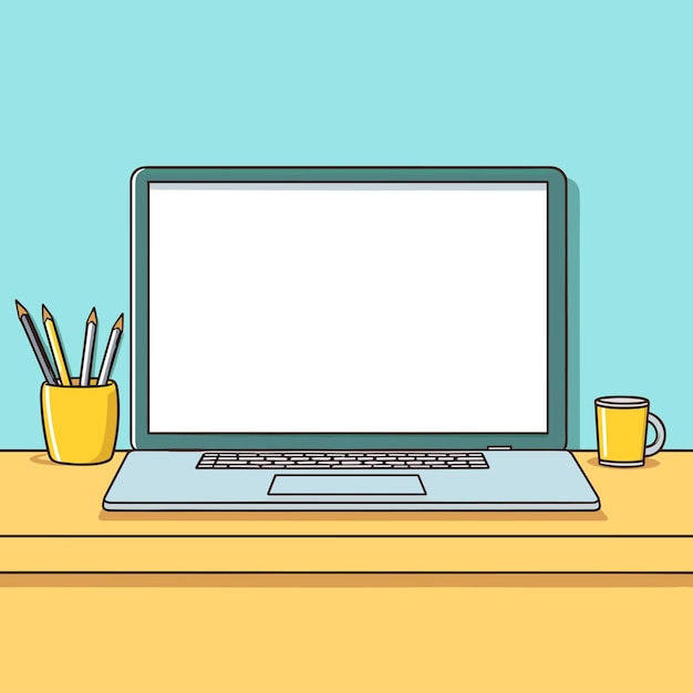 Laptop computer with empty screen front view blank copy space on computer Vector