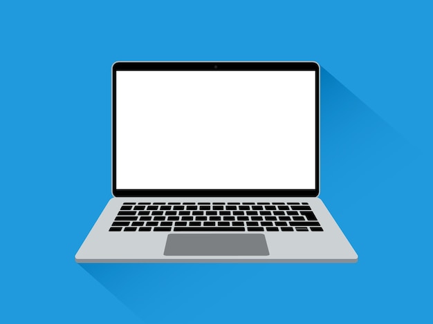 Laptop flat.  modern laptop with blank screen. Opened computer screen with keyboard.  illustration.