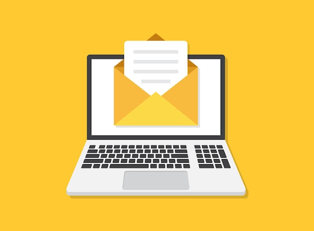 Laptop icon in flat style Computer vector illustration on isolated background Email notification sign business concept