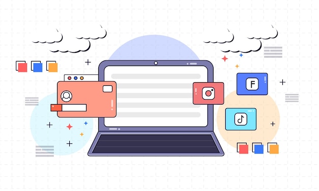 laptop illustration with social media elements