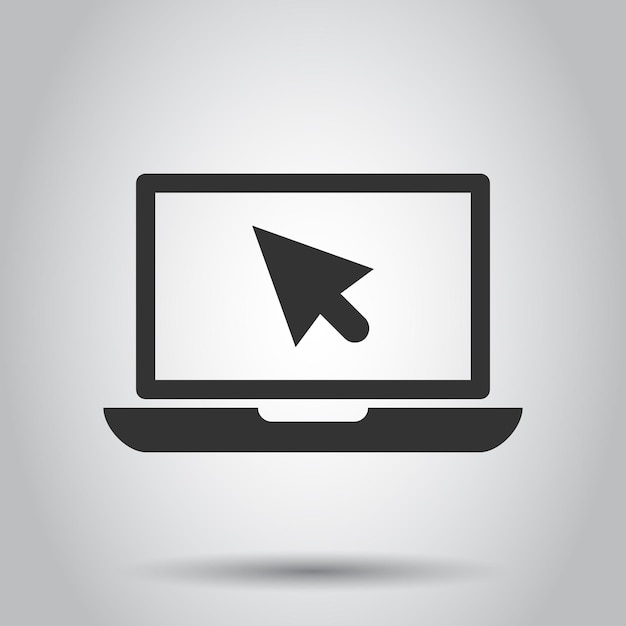laptop notebook with mouse cursor vector icon in flat style laptop screen on white background computer monitor concept