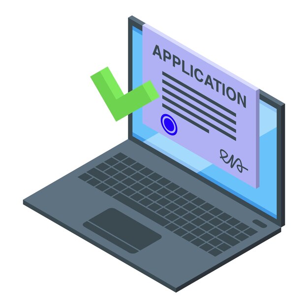 laptop online application icon isometric vector approve document credit control