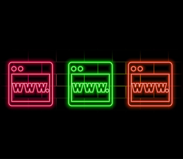 laptop or notebook computer icon colour neon style on dark brick wall background light icon