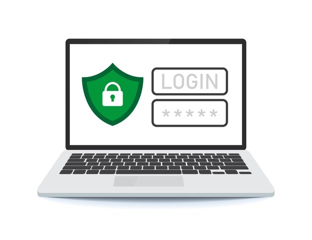 laptop with account login and password form page on screen. login form on laptop screen.