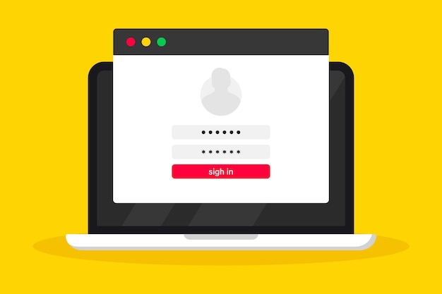 Laptop with account login and password form page on screen. Sign in to account. Login form on a laptop. login and password form page on a computer screen. User authorization. login authentication page