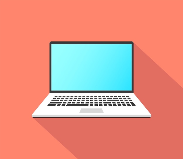 laptop with blue screen illustration on red background