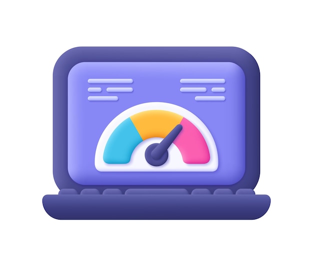 Laptop with speedometer on the screen Speed test SEO 3d vector icon Cartoon minimal style