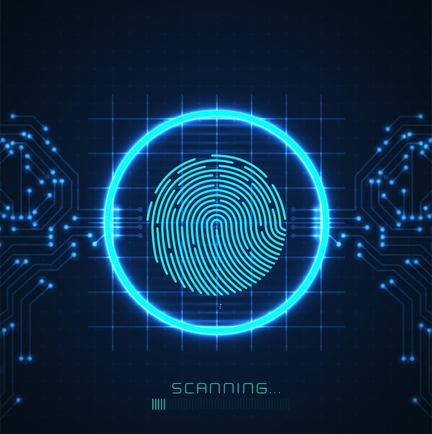 laser scanning of fingerprint of digital biometric security technology low poly wire outline