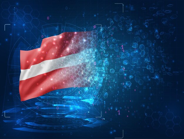 Latvia, vector 3d flag on blue background with hud interfaces