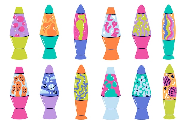 Lava Lamp Isolated with Magma Liquid Bubble Fluid Set