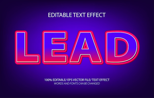 Lead 3d editable text effect and editable text style
