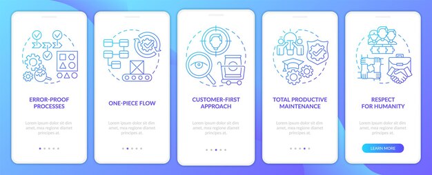 lean manufacturing principles blue gradient onboarding mobile app screen