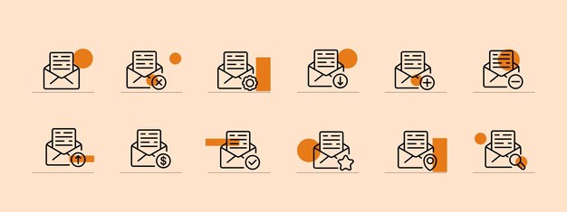letter icon set envelope mail stamp email mailbox sms message blacklist communication concept pastel color background vector line icon for business