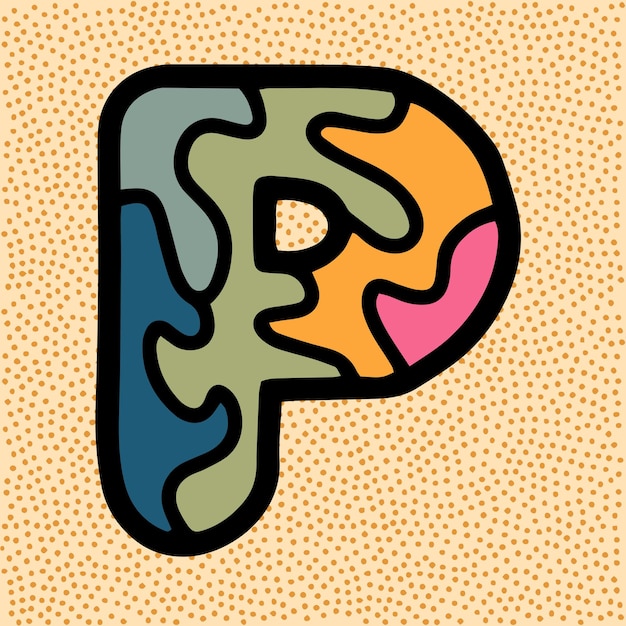 letter p vintage retro font with stained glass pattern puzzle mosaic kaleidoscope in muted colors