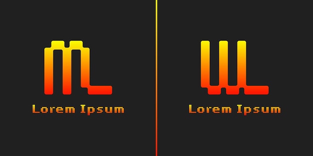 letters ml and wl pixel monogram logo suitable for any business with ml lm wl lw initials