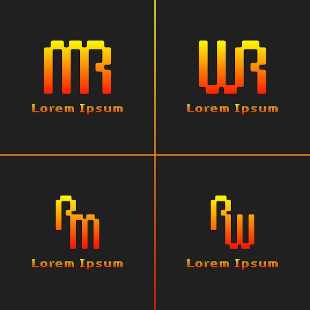 letters mr rm wr rw pixel monogram logo suitable for any business with rm mr rw wr initials