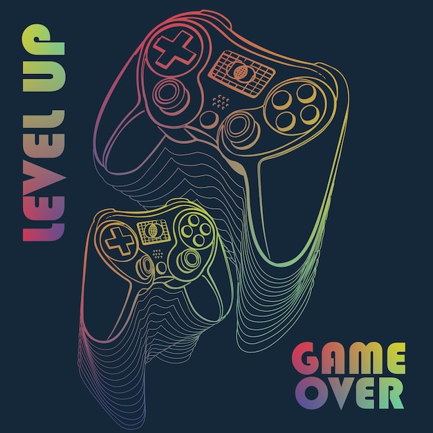 Level Up Game Over Controller Colorful Line Art