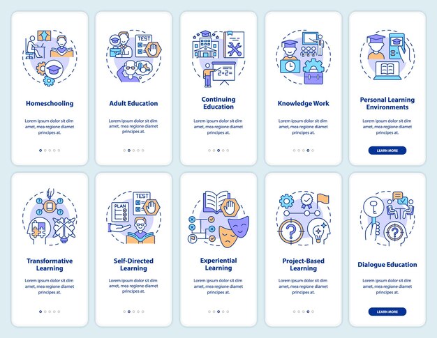 Lifelong learning onboarding mobile app screen set