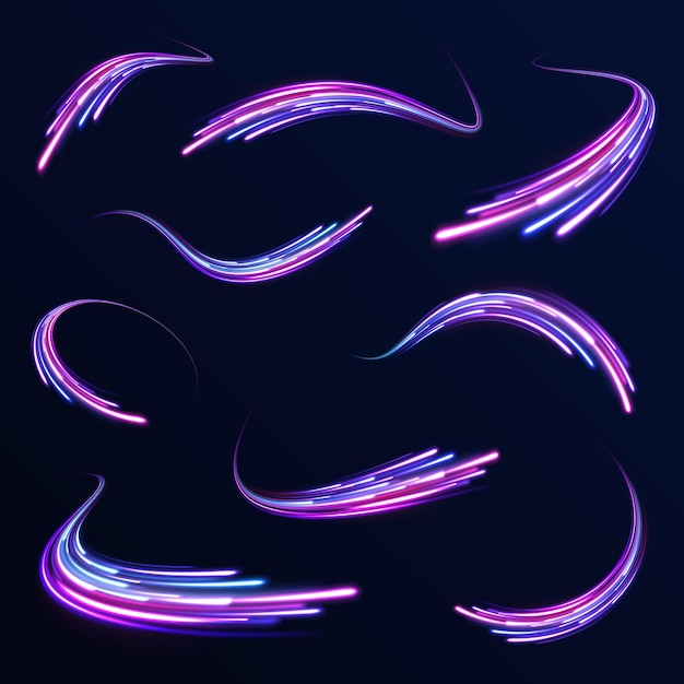 Light arc in neon colors in the form of a turn Magic bright shine glow of energy lines