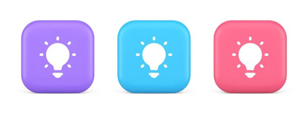 light bulb illuminated innovation idea button brainstorming creative solution 3d icon