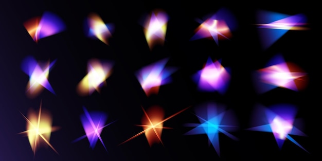 light crystal shiny hologram bokeh set of transparent color effects