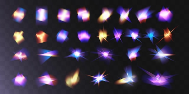 light crystal shiny hologram bokeh set of transparent color effects
