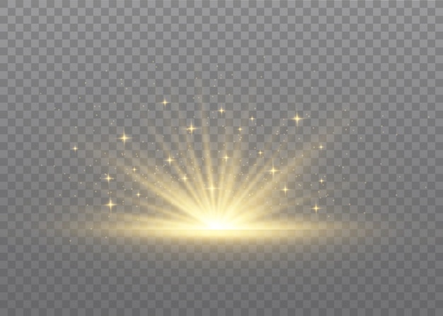 Light flare special effect with rays of light and magic sparkles. Glow transparent  light effect set, explosion, glitter, spark, sun flash.