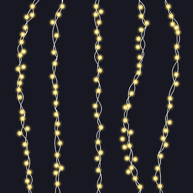 light garland and frame isolated vector illustration. color string christmas, new year garlands