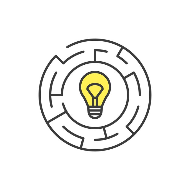 Lightbulb icon vector illustration Labyrinth with bulb on isolated background Maze sign concept