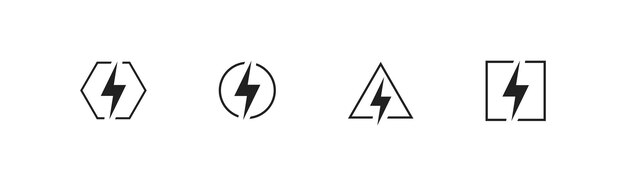 Lightning icon Warning power sign Electric bolt triangle symbol Danger flash in vector flat
