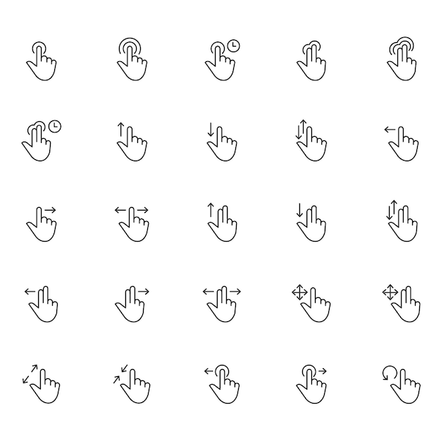 Line Art Touch Gestures Icons Vector Illustration Swipe Tap Pinch Zoom Rotate Icons