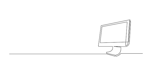 Line drawing of a personal computer Computer monitor continuous line on a white background Vector illustration