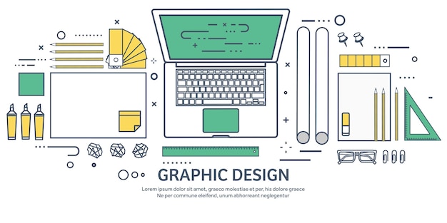 Lined ouline flat graphic web design drawing and painting development illustration and sketching