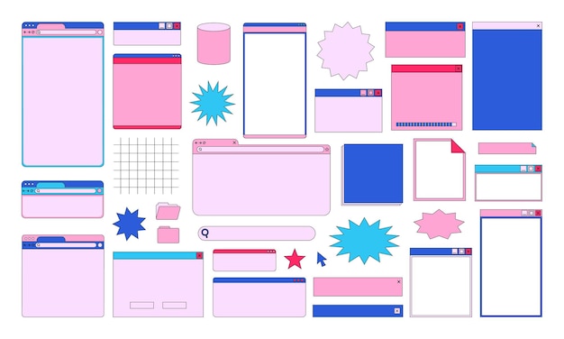 lined retro user interface icon website and computer 90s set desktop program windows boxes