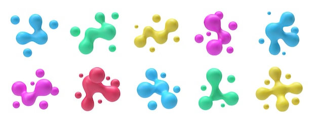 Liquid 3D metaball shapes Glossy fluid blobs colorful organic bubble forms and dynamic connected spheres Abstract metaballs molecular structures and futuristic abstract droplet vector elements