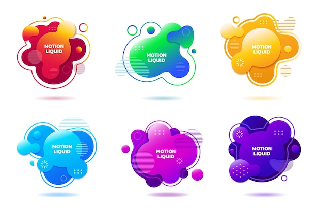 Liquid shapes Abstract design background fluid banner or label 3d modern gradients tech gradient lines Geometric blobs emblems Bright dynamic motion forms Vector frame tidy layout