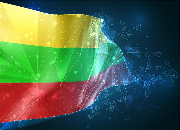 Lithuania, cờ 3D trên nền xanh lam với giao diện HUD