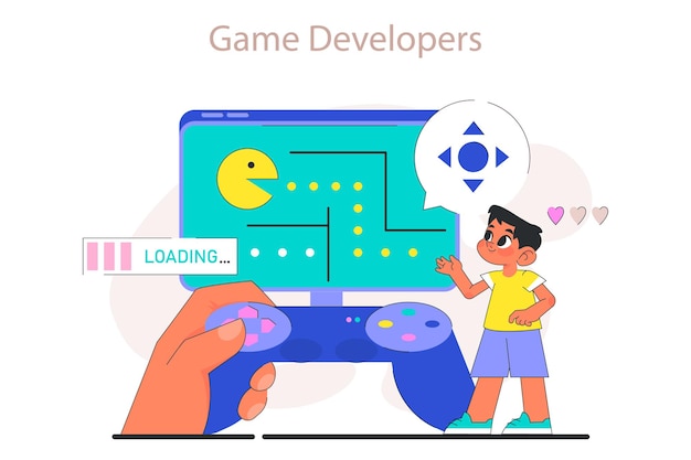 Little boy do programming Game design educational course Children learning