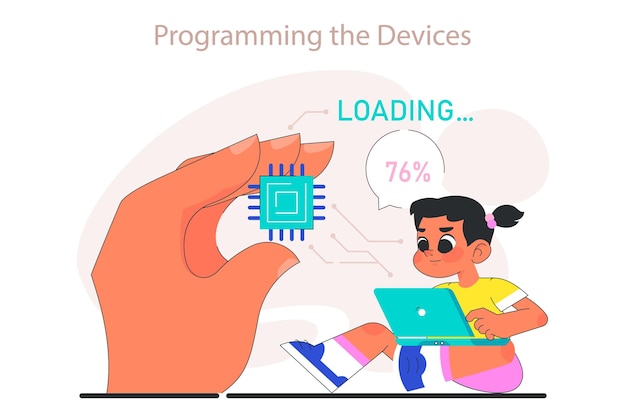 Little girl do programming Computer science AI game technologies