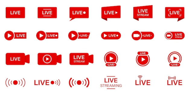 Live Stream Sign Set Online News Show Channel Television Live Stream Line Icon Online Buttons