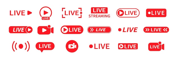 Live streaming icons Live broadcast red symbol Play button Vector