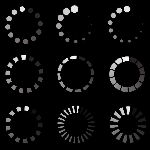 loading progress circle in black and white loading icon set buffer loader or preloader
