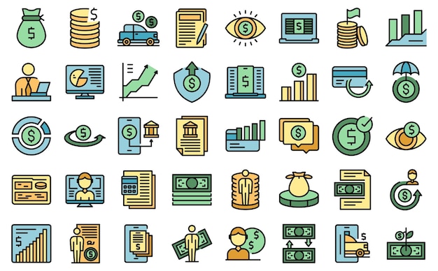 Loan manager icons set outline vector Bank car