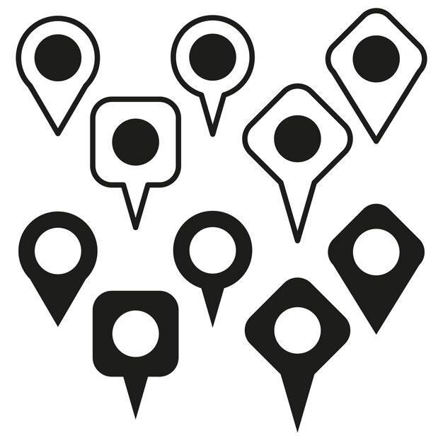 Location pin icons Black vector set Map markers collection Simple navigation symbols