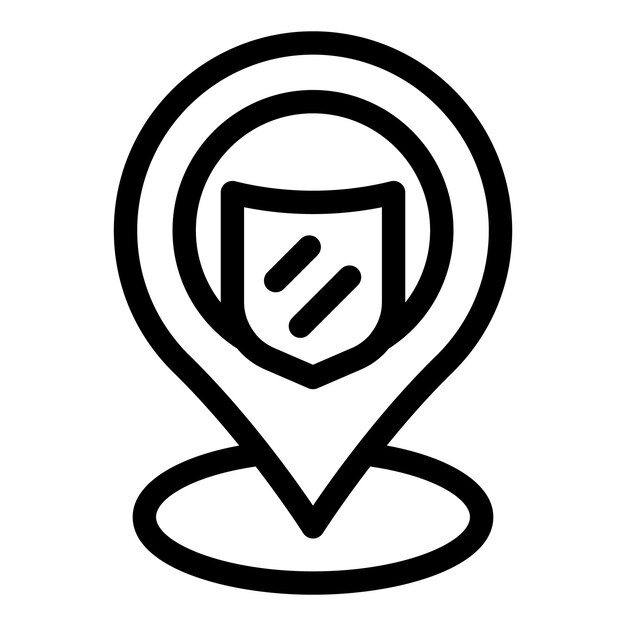 Location pin pointing secure area with shield icon