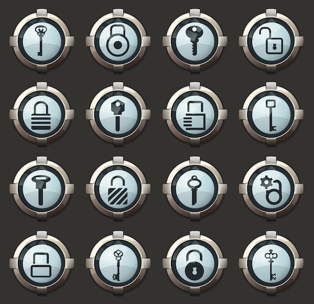 Lock and Key vector icons in the stylish round buttons for mobile applications and web