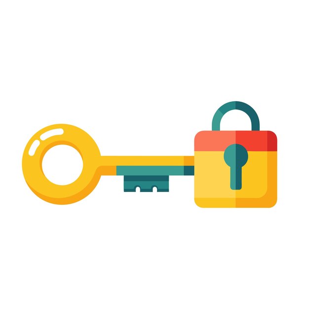 Lock with key isolated flat vector illustration
