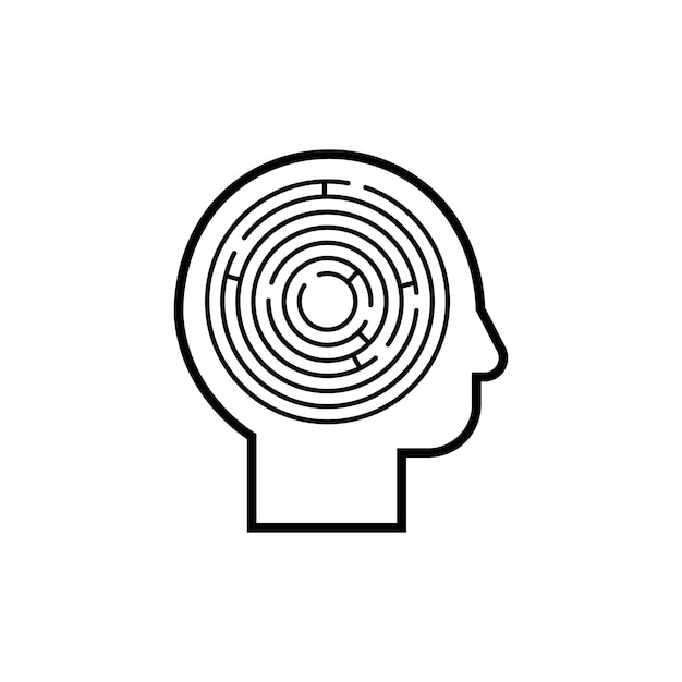 Logic games concept creative thinking head maze line icon mind labyrinth mental work strategic thinking psychology vector logo