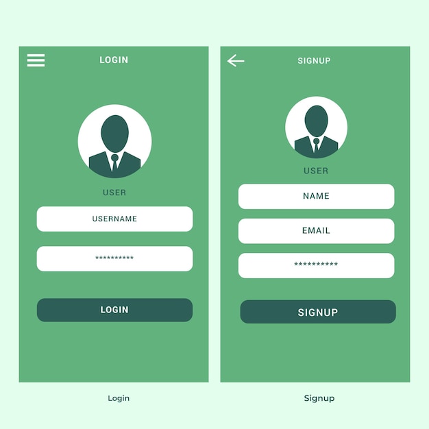 Login and signup Flat UI concept design