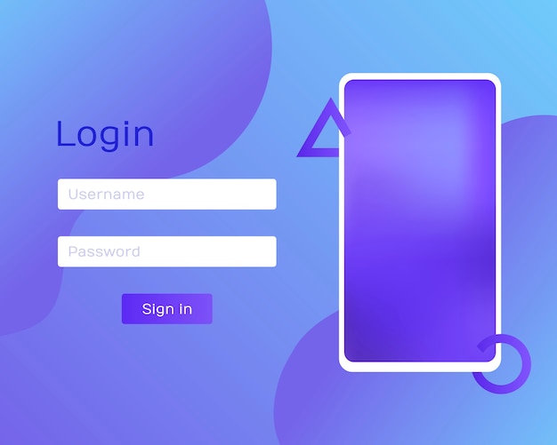 Login Application with Password From Window via phone. Clean Mobile UI  . Trendy Holographic Gradients. Flat Web Icons. Modern  illustration